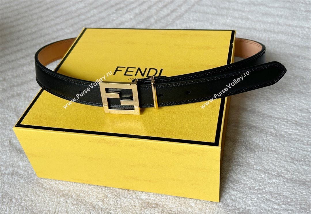 Fendi Womens Calfskin Belt 2.5cm with FF Buckle Black 2025 0315 (99-250315004)