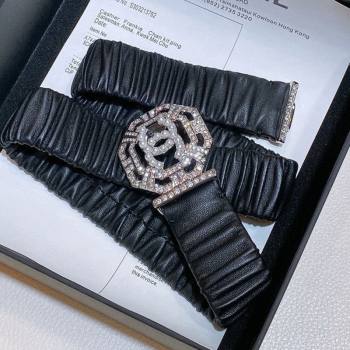 Chanel Stretch Soft Calfskin Belt 3cm with Strass and Pearls Buckle Black/Rose Gold 2025 0315 (99-250315021)