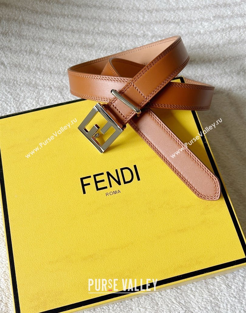 Fendi Womens Calfskin Belt 2.5cm with FF Buckle Brown 2025 0315 (99-250315001)