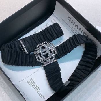 Chanel Stretch Suede Belt 3cm with Strass and Pearls Buckle Black/Gunmetal 2025 0315 (99-250315023)