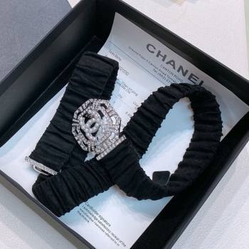 Chanel Stretch Suede Belt 3cm with Strass and Pearls Buckle Black/Silver 2025 0315 (99-250315024)