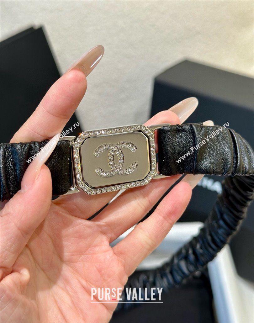 Chanel Stretch Lambskin Belt 2cm with Strass Square Buckle Black 2025 0315 (YANG-250315028)