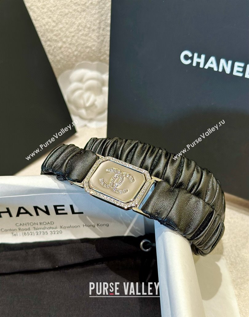 Chanel Stretch Lambskin Belt 2cm with Strass Square Buckle Black 2025 0315 (YANG-250315028)