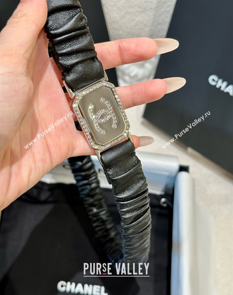 Chanel Stretch Lambskin Belt 2cm with Strass Square Buckle Black 2025 0315 (YANG-250315028)