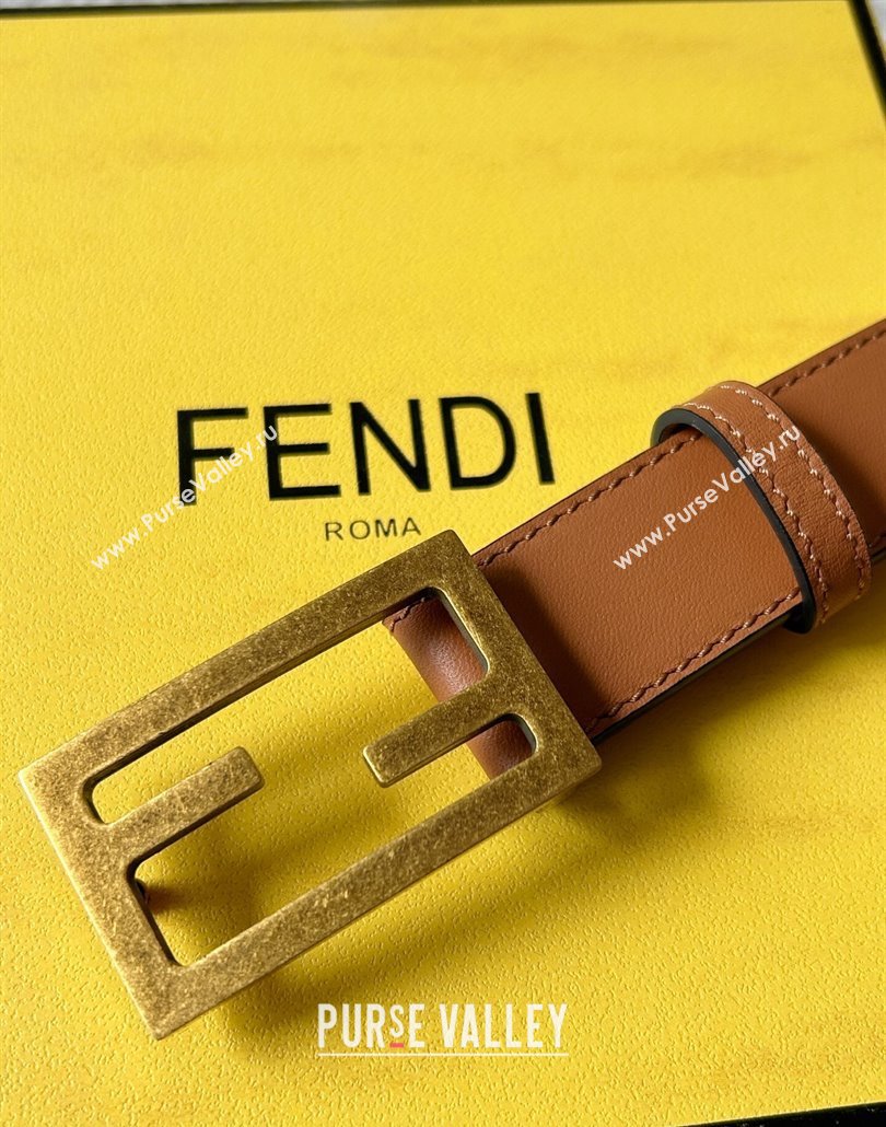 Fendi Womens Calfskin Belt 3cm with FF Buckle Brown/Aged Gold 2025 0315 (99-250315005)