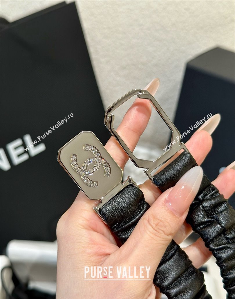 Chanel Stretch Lambskin Belt 2cm with Strass Square Buckle Black 2025 0315 (YANG-250315028)