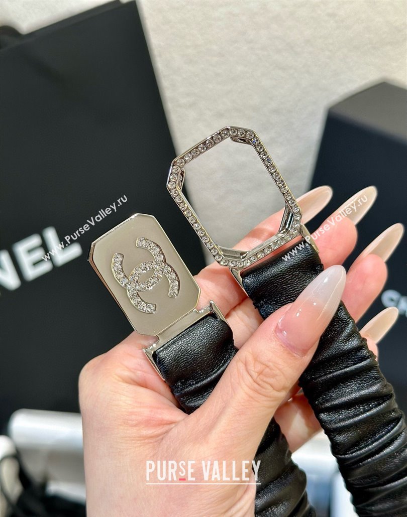 Chanel Stretch Lambskin Belt 2cm with Strass Square Buckle Black 2025 0315 (YANG-250315028)