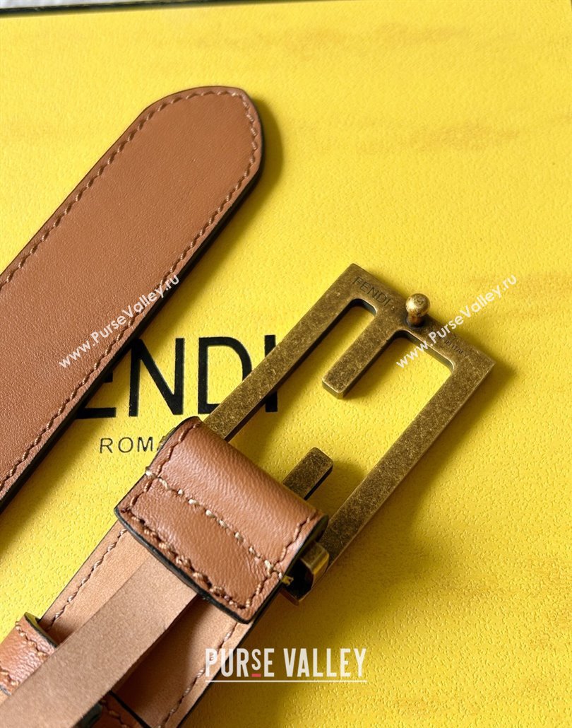 Fendi Womens Calfskin Belt 3cm with FF Buckle Brown/Aged Gold 2025 0315 (99-250315005)
