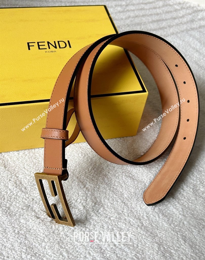 Fendi Womens Calfskin Belt 3cm with FF Buckle Brown/Aged Gold 2025 0315 (99-250315005)