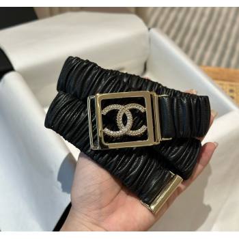 Chanel Stretch Soft Calfskin Belt 3cm with Strass Framed Buckle Black 2025 0315 (99-250315031)