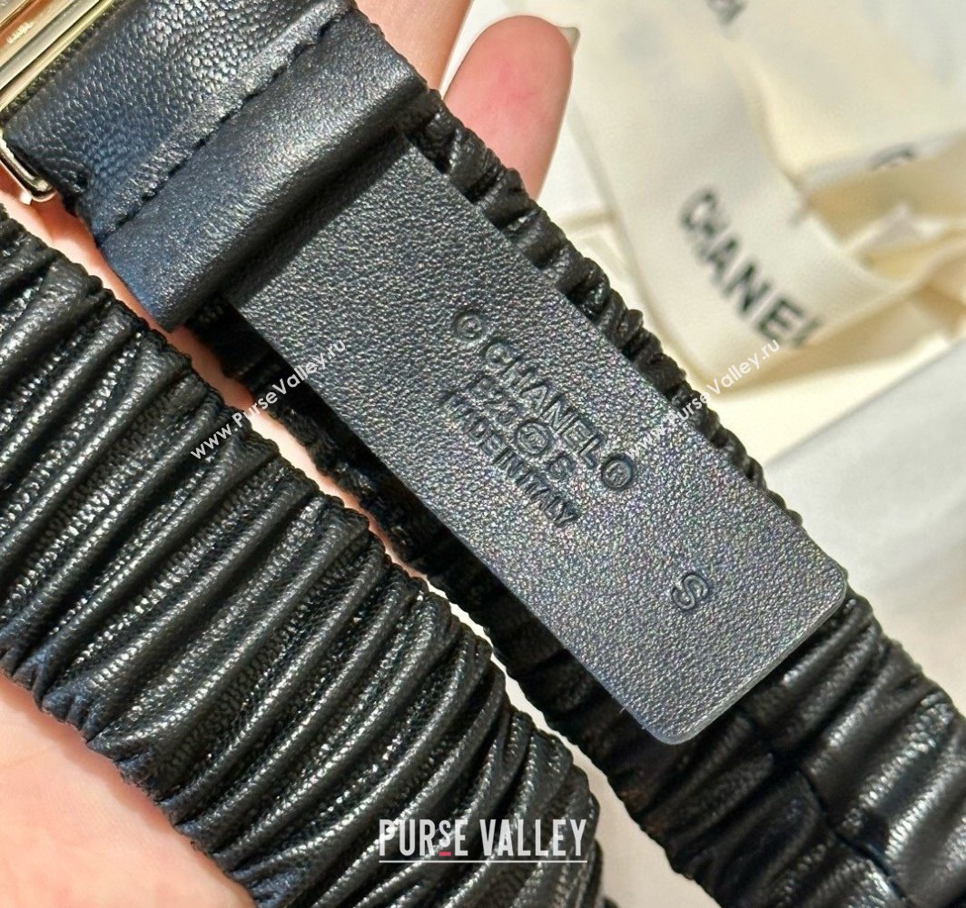 Chanel Stretch Soft Calfskin Belt 3cm with Strass Framed Buckle Black 2025 0315 (99-250315031)
