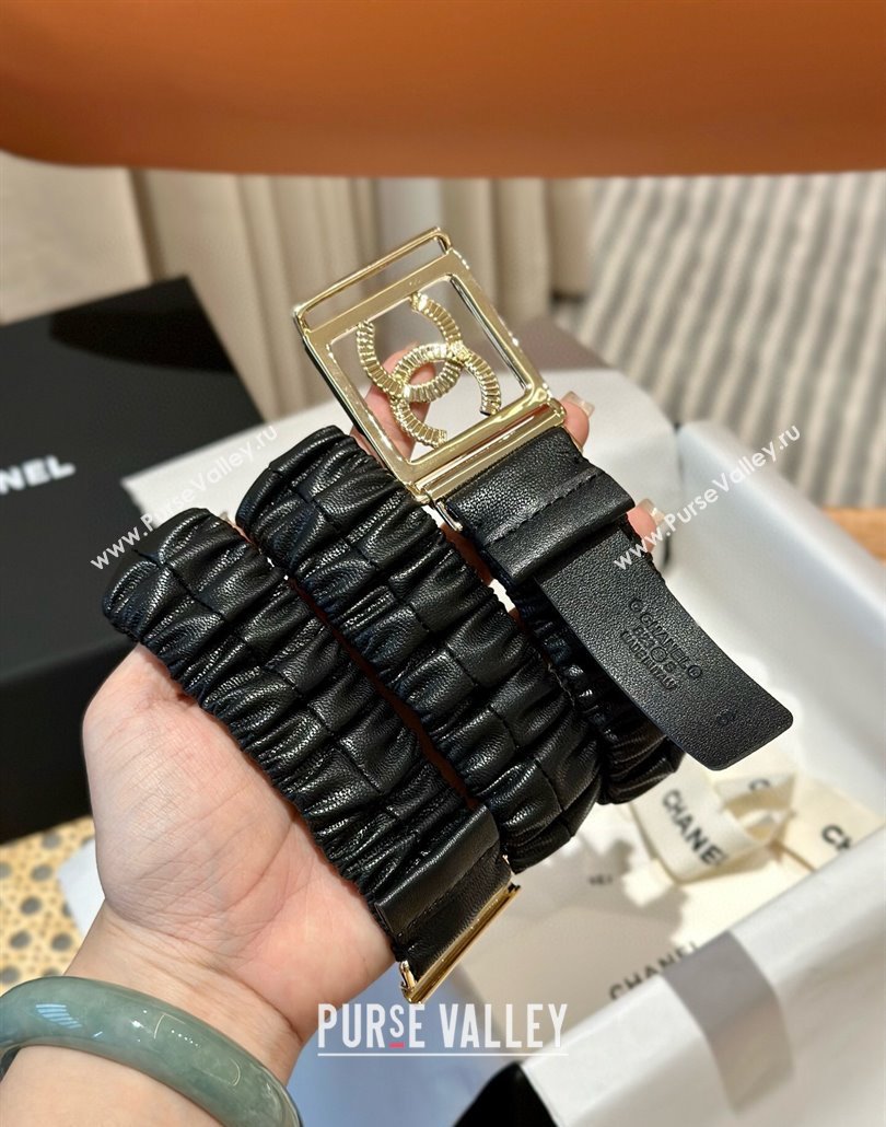 Chanel Stretch Soft Calfskin Belt 3cm with Strass Framed Buckle Black 2025 0315 (99-250315031)
