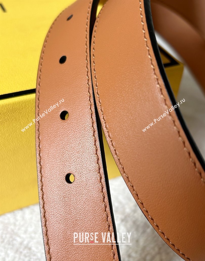 Fendi Womens Calfskin Belt 3cm with FF Buckle Brown/Aged Gold 2025 0315 (99-250315005)