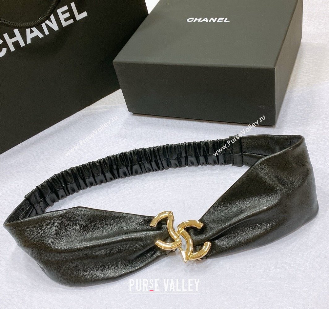 Chanel Stretch Lambskin Belt 3cm with CC Buckle Black/Gold 2025 0315 (99-250315032)