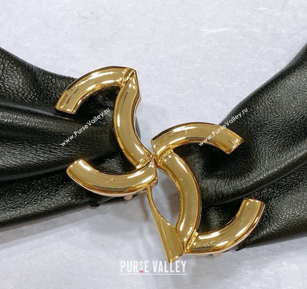 Chanel Stretch Lambskin Belt 3cm with CC Buckle Black/Gold 2025 0315 (99-250315032)