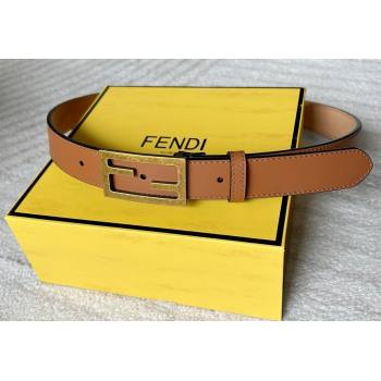 Fendi Womens Calfskin Belt 3cm with FF Buckle Brown/Aged Gold 2025 0315 (99-250315005)