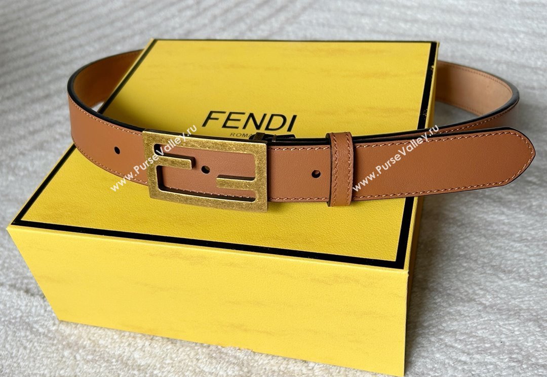 Fendi Womens Calfskin Belt 3cm with FF Buckle Brown/Aged Gold 2025 0315 (99-250315005)
