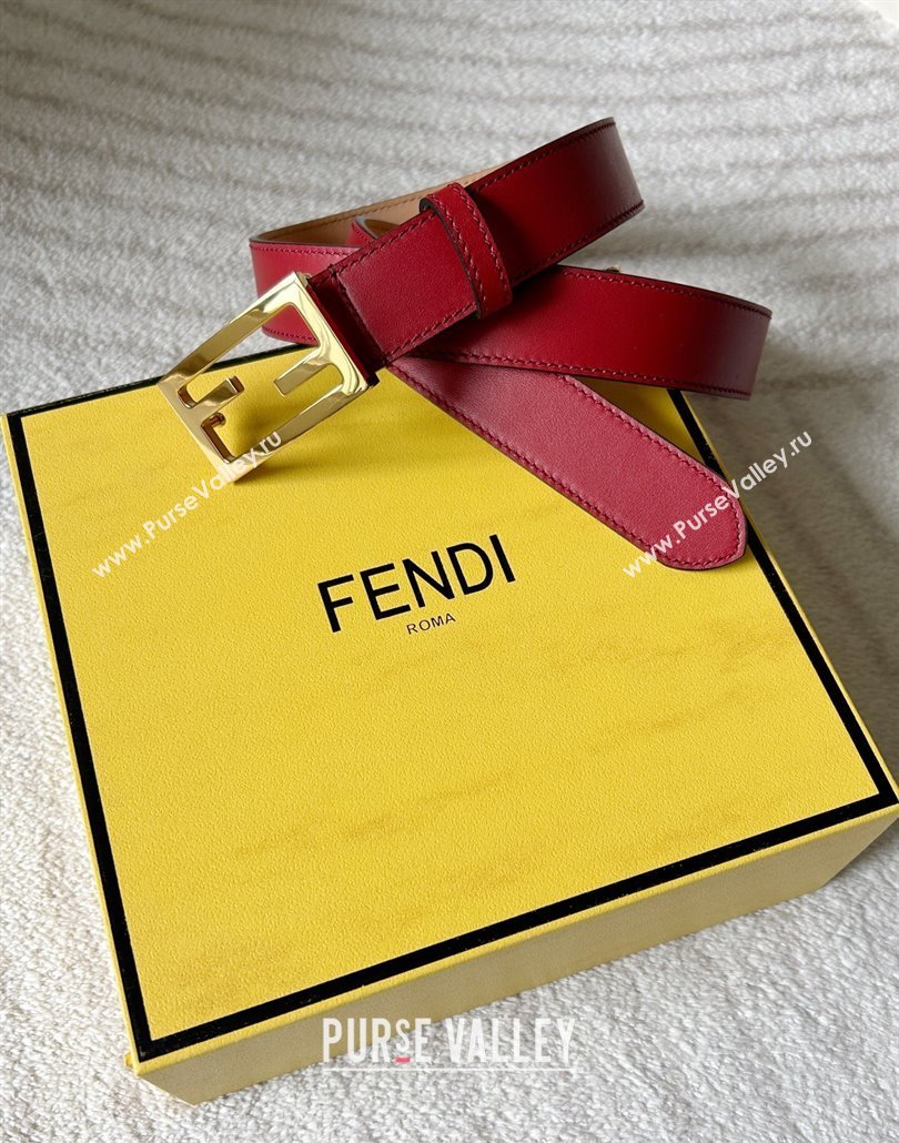 Fendi Womens Calfskin Belt 3cm with FF Buckle Red 2025 0315 (99-250315007)