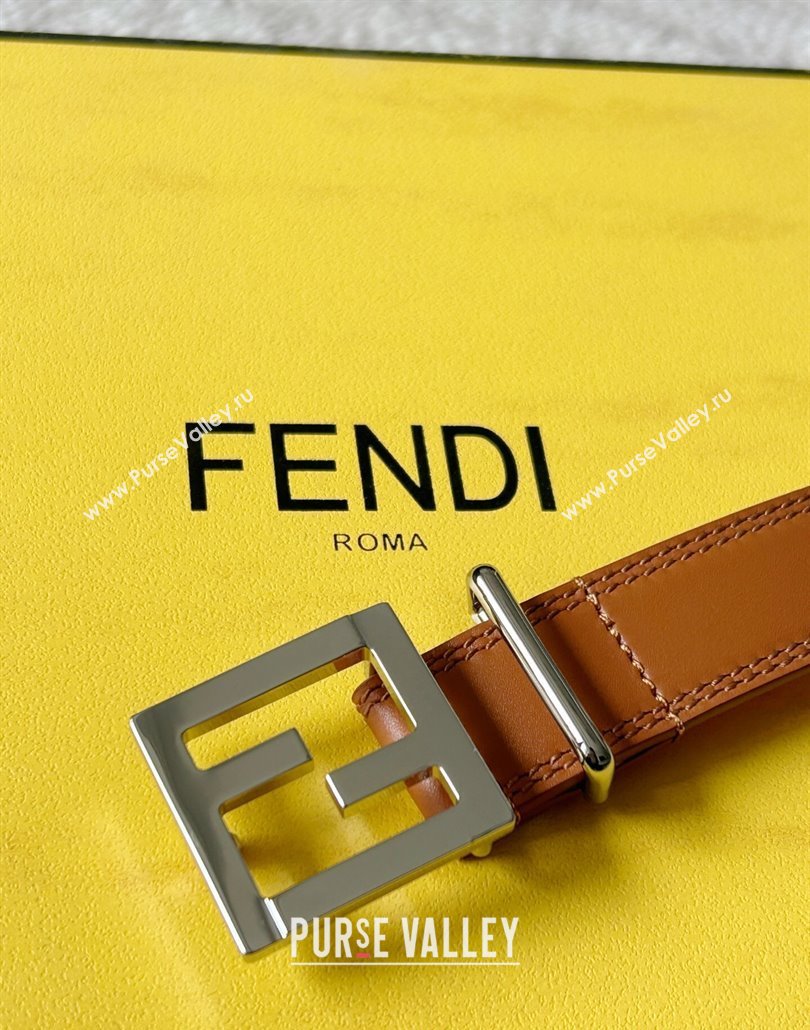 Fendi Womens Calfskin Belt 2.5cm with FF Buckle Brown 2025 0315 (99-250315001)