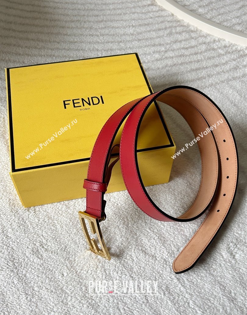 Fendi Womens Calfskin Belt 3cm with FF Buckle Red 2025 0315 (99-250315007)