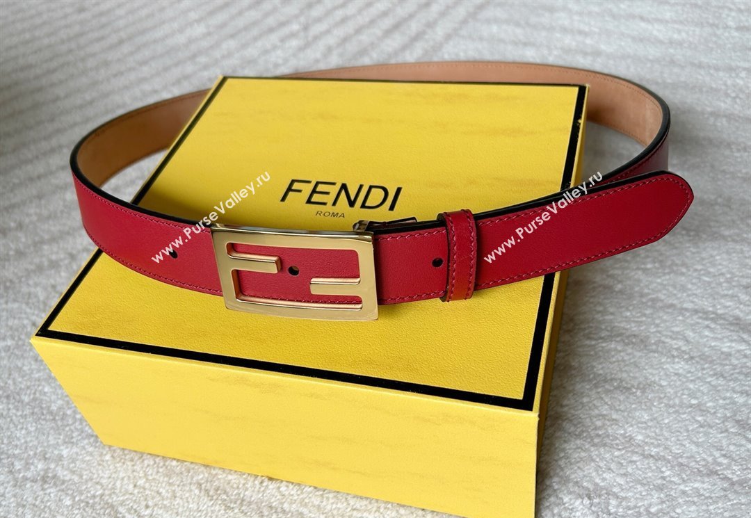 Fendi Womens Calfskin Belt 3cm with FF Buckle Red 2025 0315 (99-250315007)