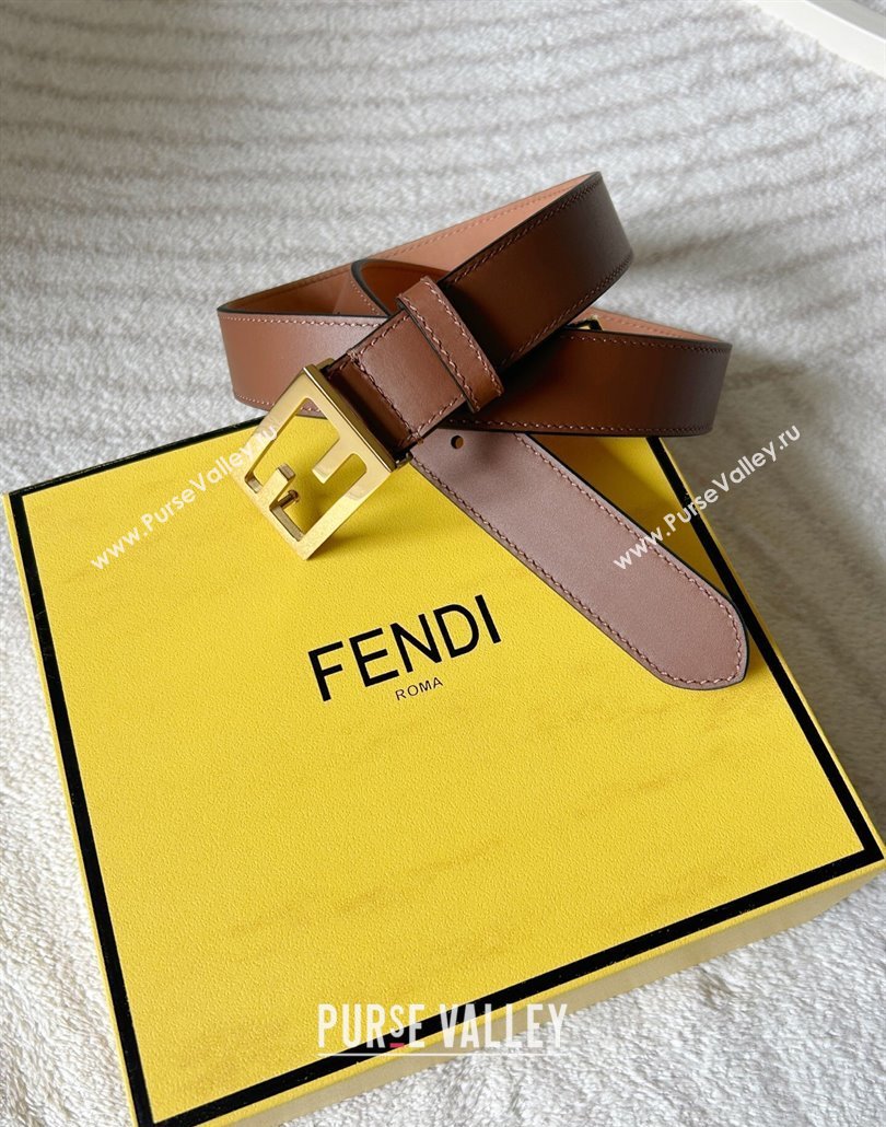 Fendi Womens Calfskin Belt 3cm with FF Buckle Dark Brown 2025 0315 (99-250315006)