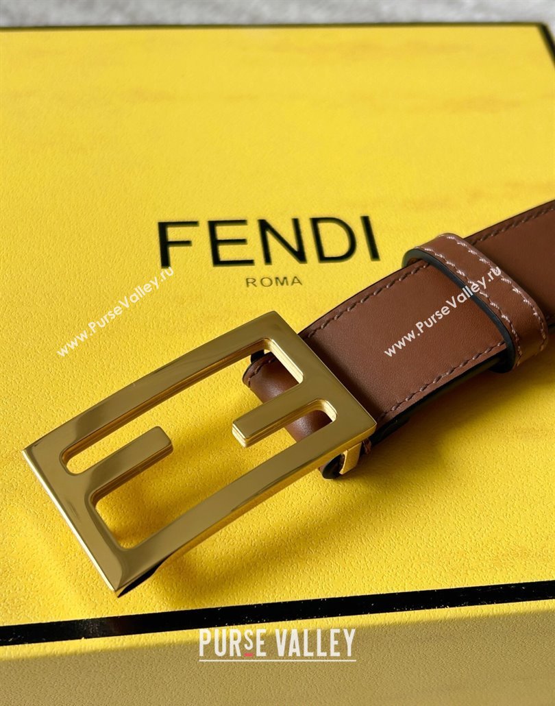 Fendi Womens Calfskin Belt 3cm with FF Buckle Dark Brown 2025 0315 (99-250315006)