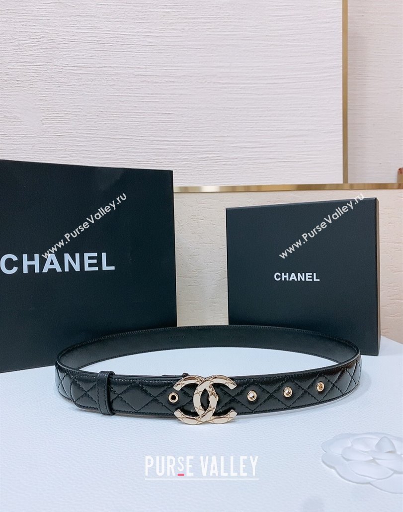 Chanel Classic Quilted Calfskin Belt 3cm with Quilted CC Buckle Black/Gold 2025 0314 (99-250315053)