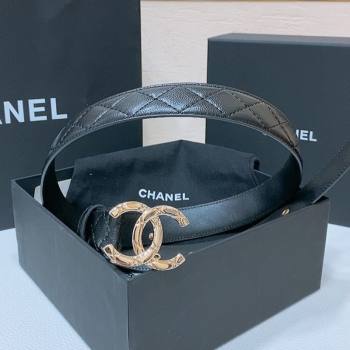 Chanel Classic Quilted Calfskin Belt 3cm with Quilted CC Buckle Black/Gold 2025 0314 (99-250315053)