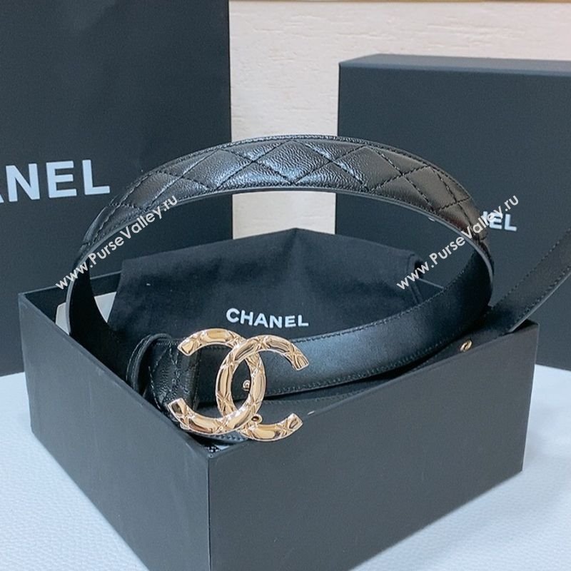 Chanel Classic Quilted Calfskin Belt 3cm with Quilted CC Buckle Black/Gold 2025 0314 (99-250315053)