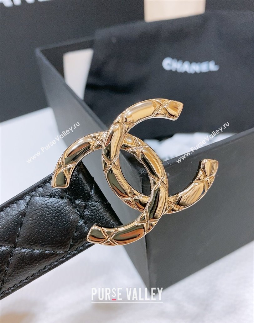 Chanel Classic Quilted Calfskin Belt 3cm with Quilted CC Buckle Black/Gold 2025 0314 (99-250315053)