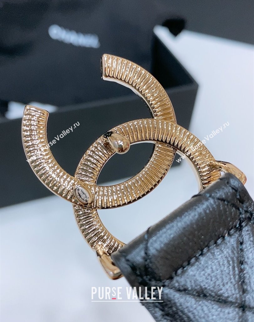 Chanel Classic Quilted Calfskin Belt 3cm with Quilted CC Buckle Black/Gold 2025 0314 (99-250315053)