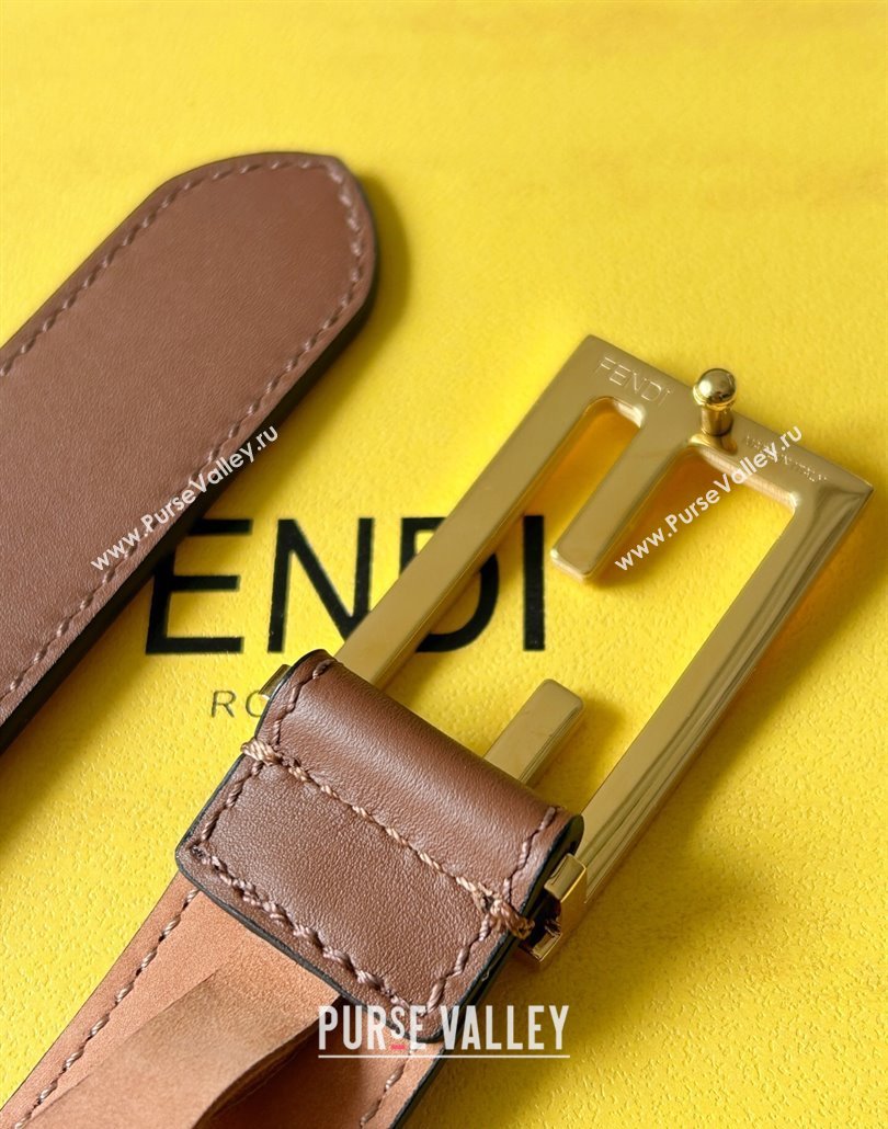 Fendi Womens Calfskin Belt 3cm with FF Buckle Dark Brown 2025 0315 (99-250315006)