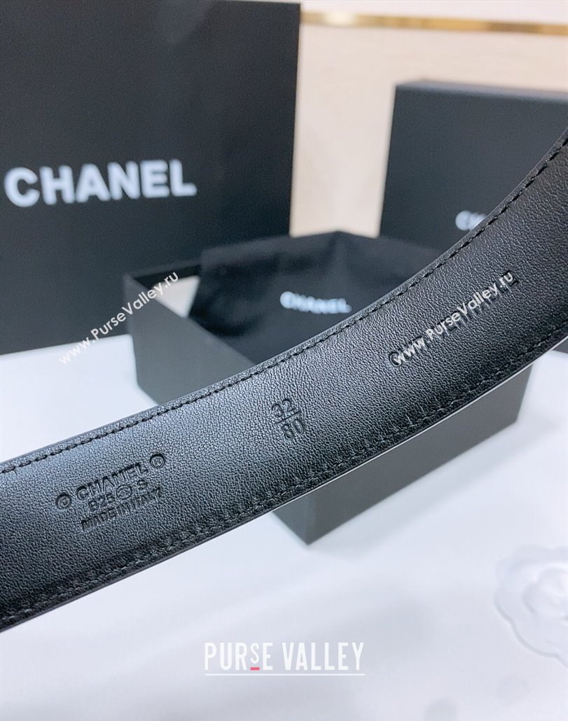 Chanel Classic Quilted Calfskin Belt 3cm with Quilted CC Buckle Black/Gold 2025 0314 (99-250315053)