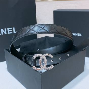 Chanel Classic Quilted Calfskin Belt 3cm with Quilted CC Buckle Black/Silver 2025 0314 (99-250315054)