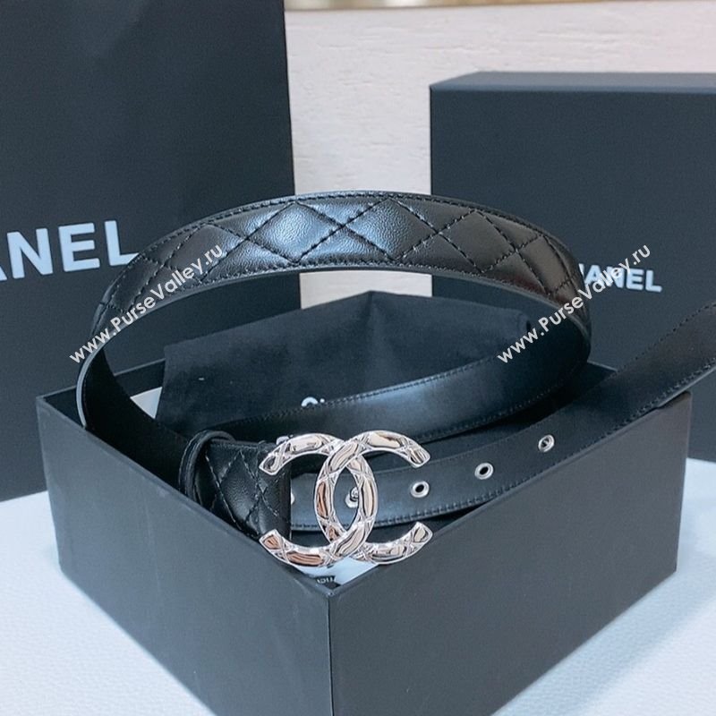 Chanel Classic Quilted Calfskin Belt 3cm with Quilted CC Buckle Black/Silver 2025 0314 (99-250315054)
