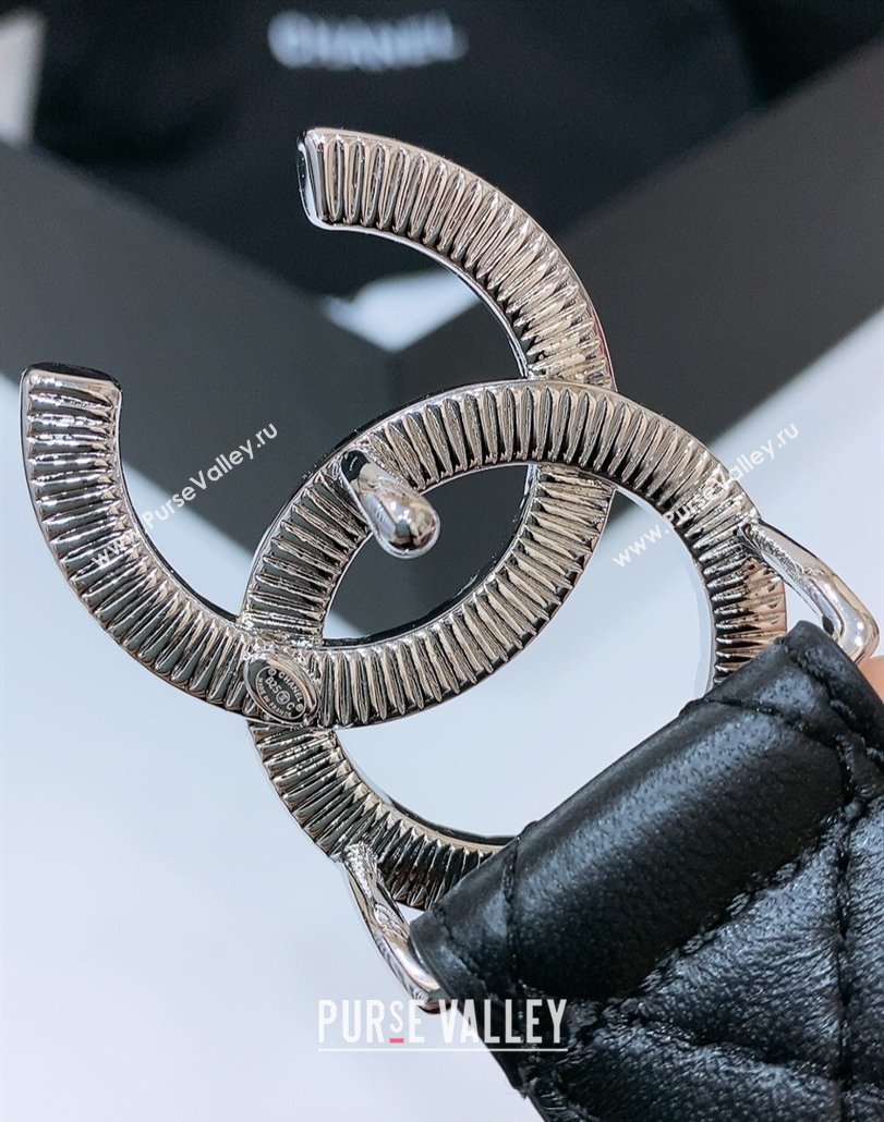 Chanel Classic Quilted Calfskin Belt 3cm with Quilted CC Buckle Black/Silver 2025 0314 (99-250315054)