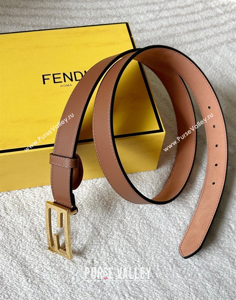 Fendi Womens Calfskin Belt 3cm with FF Buckle Dark Brown 2025 0315 (99-250315006)