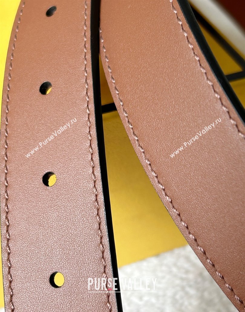 Fendi Womens Calfskin Belt 3cm with FF Buckle Dark Brown 2025 0315 (99-250315006)