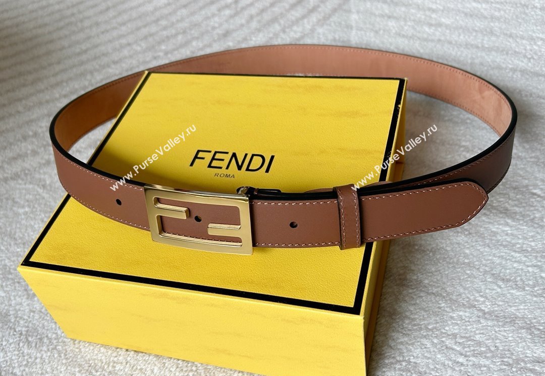 Fendi Womens Calfskin Belt 3cm with FF Buckle Dark Brown 2025 0315 (99-250315006)