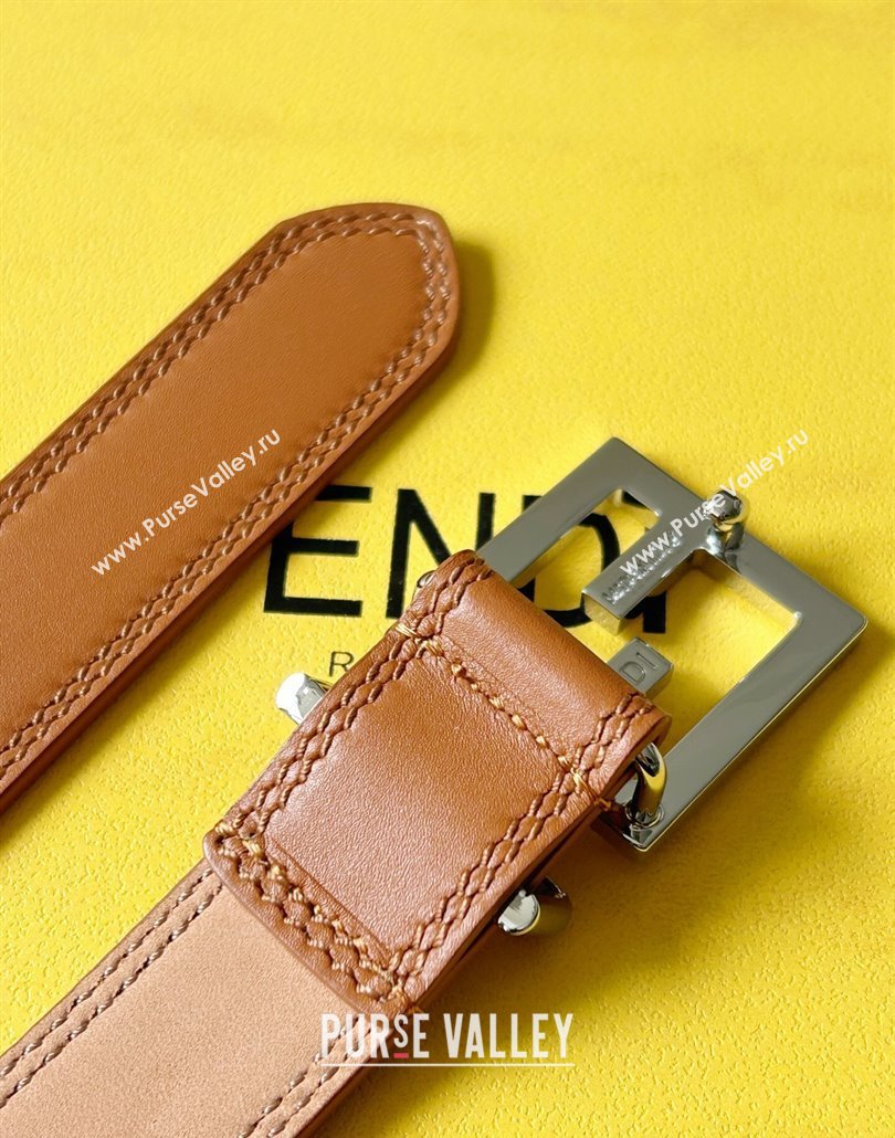 Fendi Womens Calfskin Belt 2.5cm with FF Buckle Brown 2025 0315 (99-250315001)