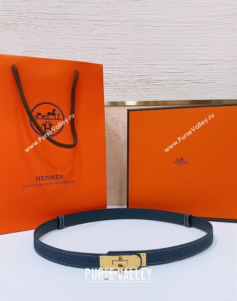 Hermes Kelly Jean Belt 1.8cm in Denim and Epsom Leather Blue/Gold 2025 0314 (99-250314124)