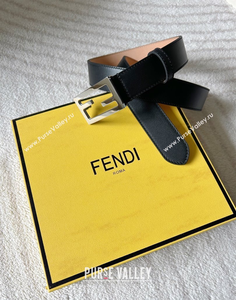 Fendi Womens Calfskin Belt 3cm with FF Buckle Black/Silver 2025 0315 (99-250315008)