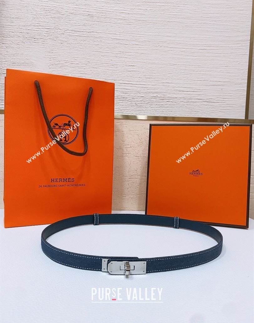 Hermes Kelly Jean Belt 1.8cm in Denim and Epsom Leather Blue/Silver 2025 0314 (99-250314125)