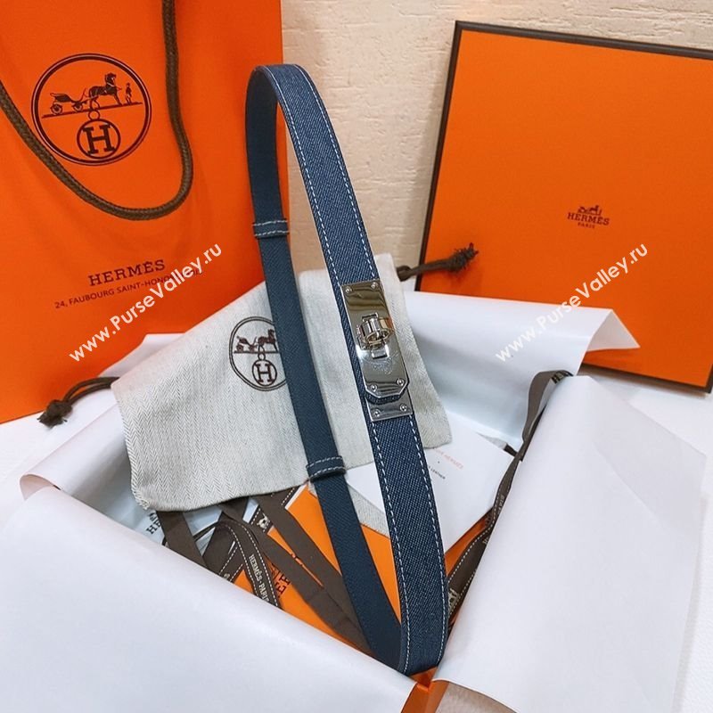 Hermes Kelly Jean Belt 1.8cm in Denim and Epsom Leather Blue/Silver 2025 0314 (99-250314125)