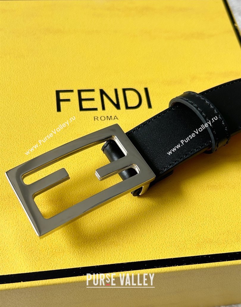 Fendi Womens Calfskin Belt 3cm with FF Buckle Black/Silver 2025 0315 (99-250315008)