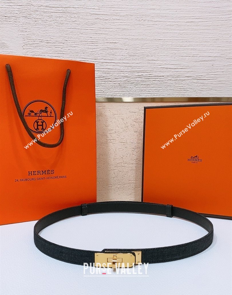Hermes Kelly Jean Belt 1.8cm in Denim and Epsom Leather Black/Gold 2025 0314 (99-250314121)