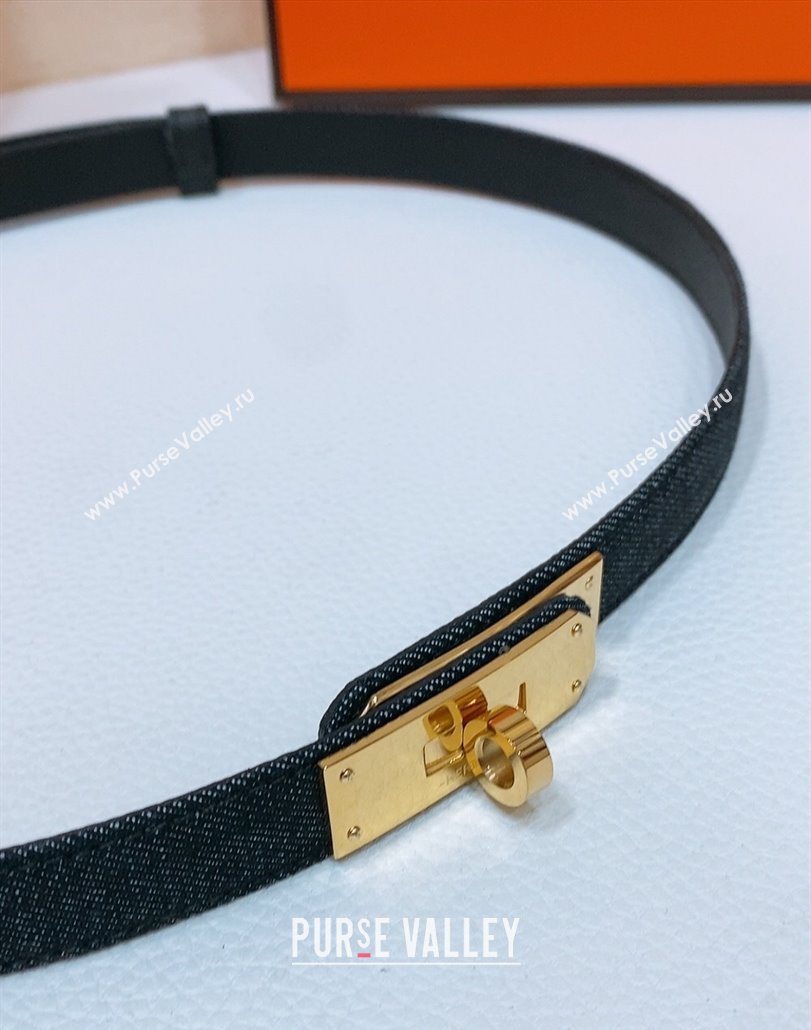 Hermes Kelly Jean Belt 1.8cm in Denim and Epsom Leather Black/Gold 2025 0314 (99-250314121)