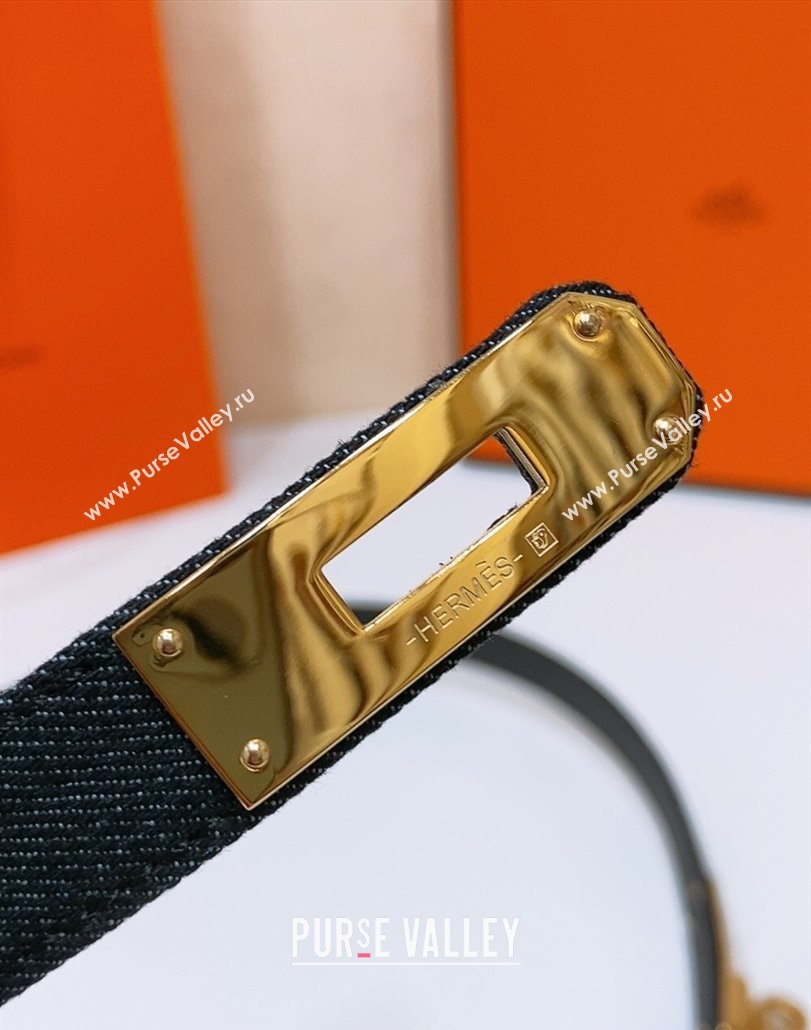 Hermes Kelly Jean Belt 1.8cm in Denim and Epsom Leather Black/Gold 2025 0314 (99-250314121)
