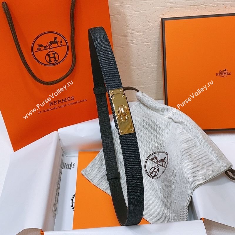 Hermes Kelly Jean Belt 1.8cm in Denim and Epsom Leather Black/Gold 2025 0314 (99-250314121)